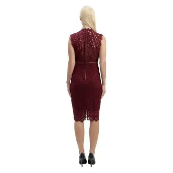 Bardot Dress‎ 6 Burgundy Lace Panel NWT Wine Knee Length - Picture 2 of 7